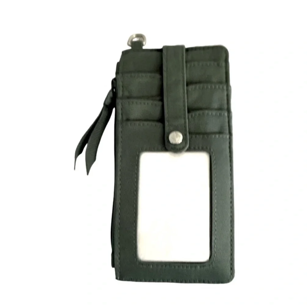 Vera Bradley Slim Card Holder Case Zippered Change Purse Quilted Olive Green